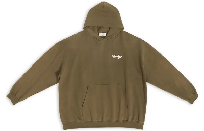 Balenciaga Campaign Logo Embroidered Oversized Hoodie Military Green