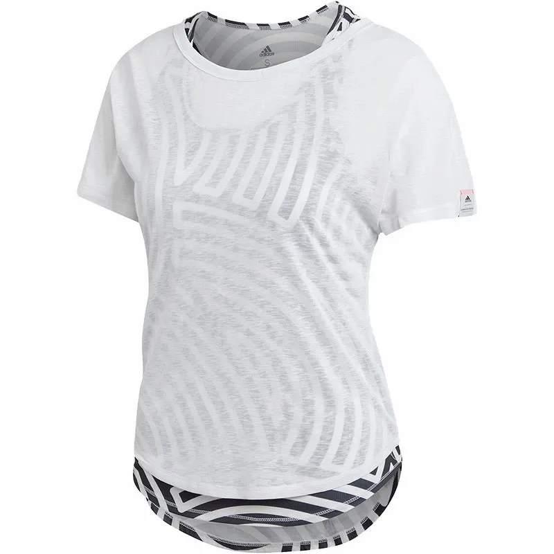 Adidas T-Shirts Women's White Crew Neck Moderate Mock Two-Piece