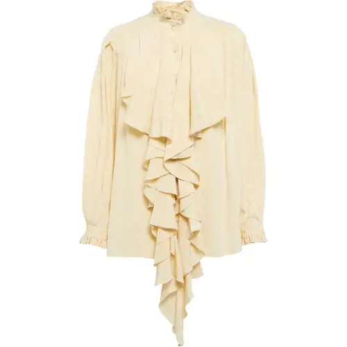 GUCCI Shirts Women's Ivory White Ruffle Collar Thin Other
