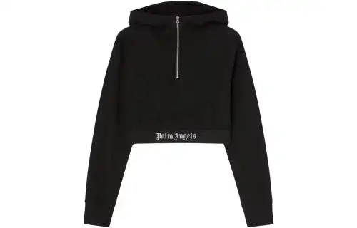 Palm Angels logo-strap cotton cropped sweatshirt