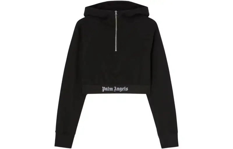 Palm Angels logo-strap cotton cropped sweatshirt