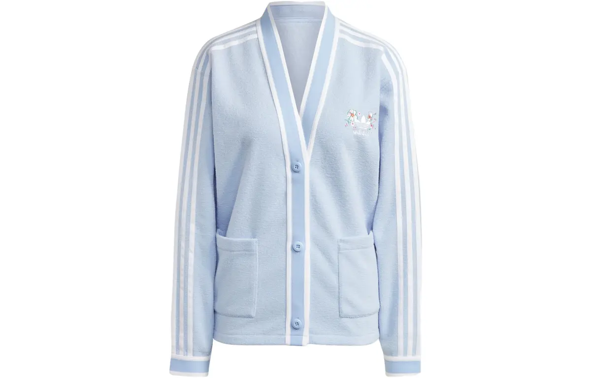 Adidas Knitwear Women's Blue V-neck Moderate Cardigan