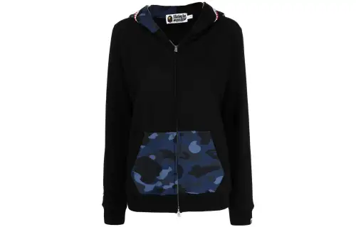 A BATHING APE Sweatshirts Women's Black Hooded Moderate Cardigan