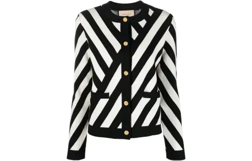 GUCCI Knitwear Women's Black/White Crew Neck Moderate Cardigan