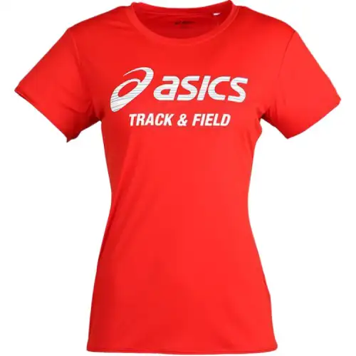 ASICS T Shirts Women's Red Crew Neck Moderate Nipped In Waist