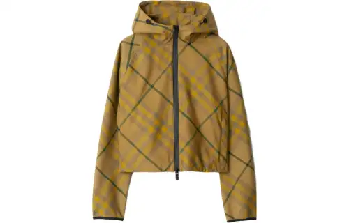 Burberry Check Pattern Zip Up Hooded Jacket