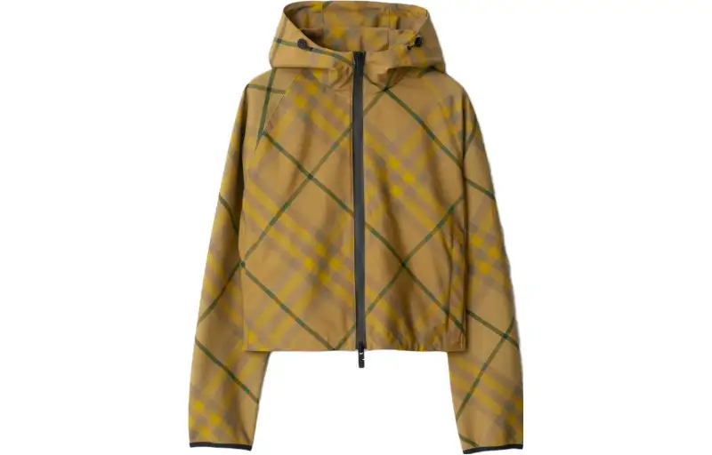 Burberry Check Pattern Zip Up Hooded Jacket