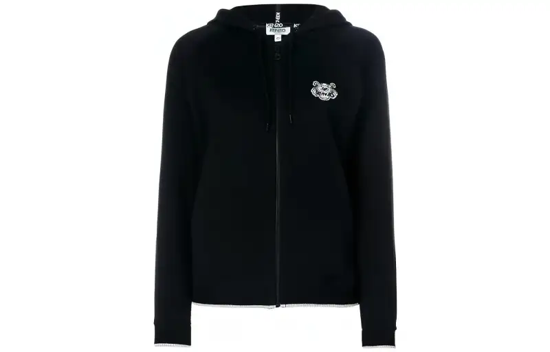 KENZO Sweatshirts Women's Black Hooded Moderate Cardigan