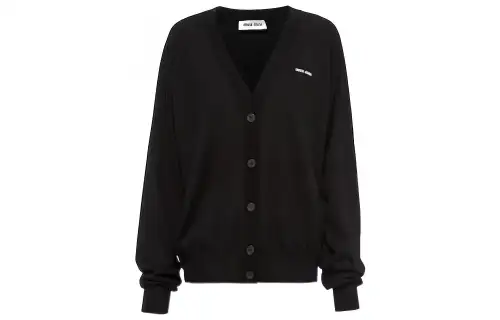 MIU MIU Fine knit Logo patch Cardigan