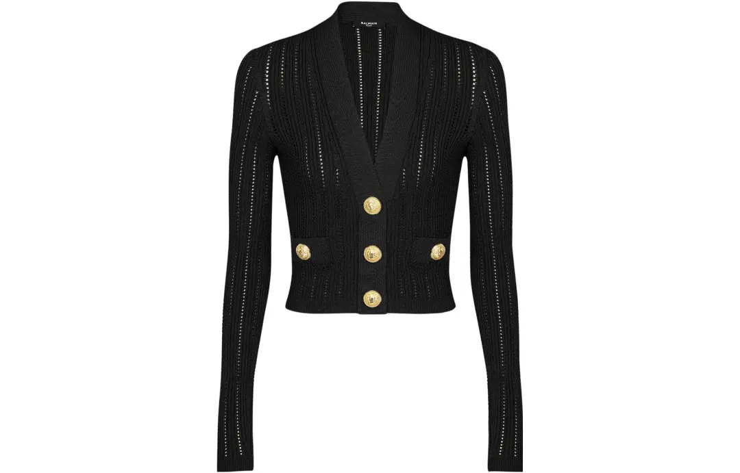 BALMAIN Open-knit Cropped Cardigan