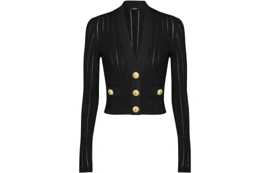 BALMAIN Open-knit Cropped Cardigan