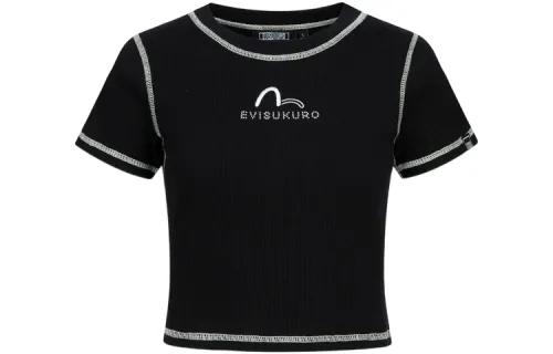 EVISU Crop Tops Women's Crew Neck Moderate Straight Fit