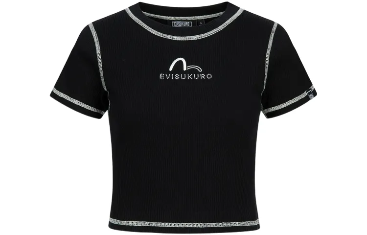 EVISU Crop Tops Women's Crew Neck Moderate Straight Fit