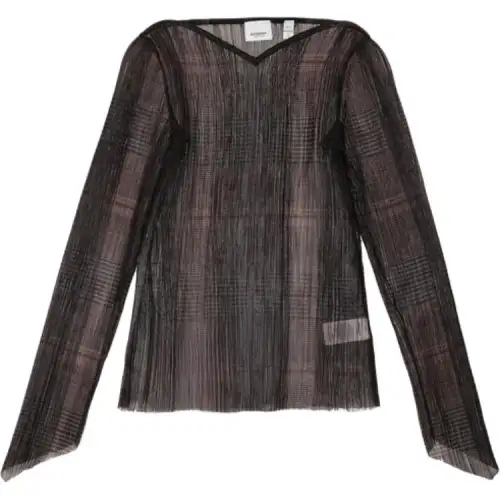 Burberry T Shirts Women's Black Boat Neck Moderate Straight Fit