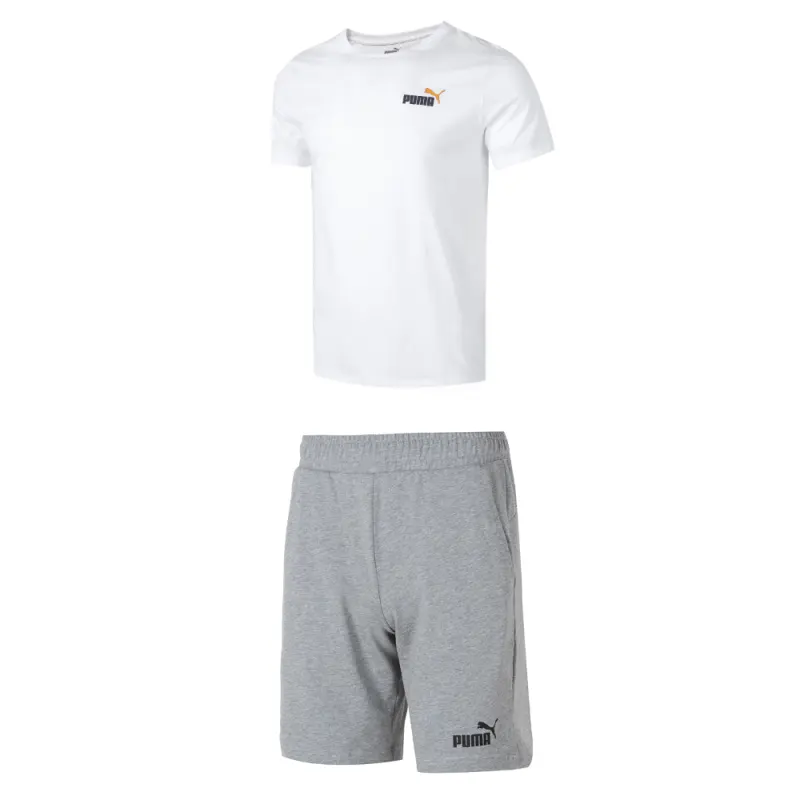PUMA Casual Sportswear Men's White+Gray Crew Neck Moderate
