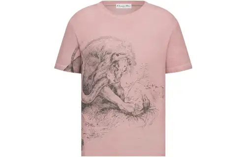 DIOR T Shirts Women's Pink Crew Neck Moderate Straight Fit