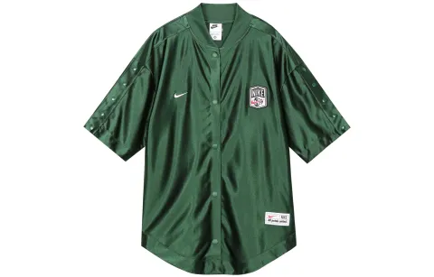 Nike Sportswear Women's Baseball Collar Short-Sleeve Shirt Green