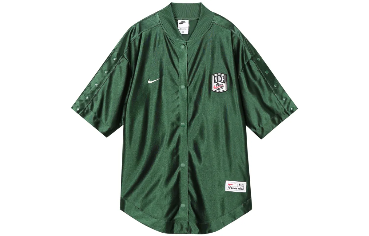 Nike Sportswear Women's Baseball Collar Short-Sleeve Shirt Green