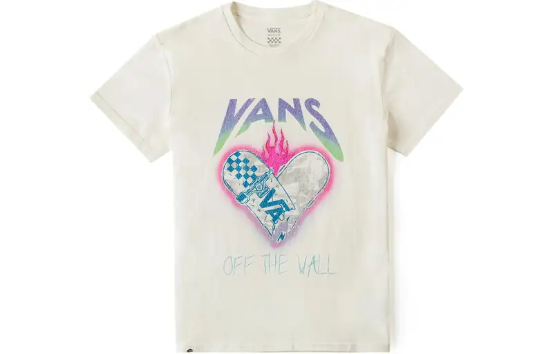 Vans T Shirts Women's Ecru Crew Neck Moderate Straight Fit