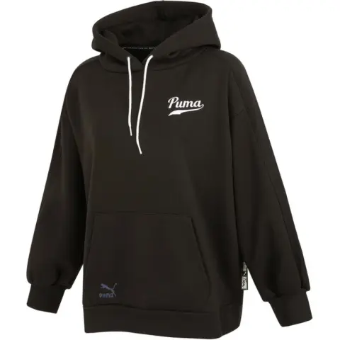 PUMA TEAM Letter Logo Print Fleece Lined Hooded Sweatshirt Women's Black