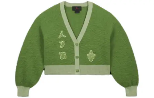 Jordan X UNION Knitwear Women's Green V Neck Moderate Cardigan