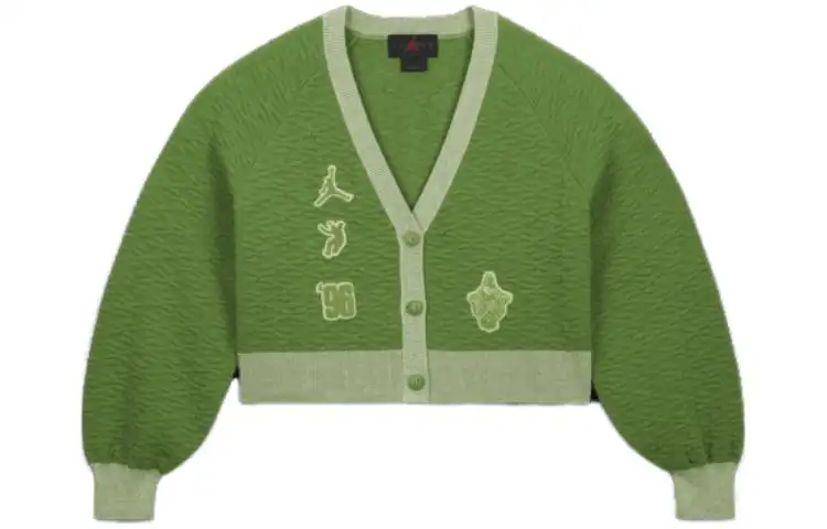 Jordan X UNION Knitwear Women's Green V Neck Moderate Cardigan
