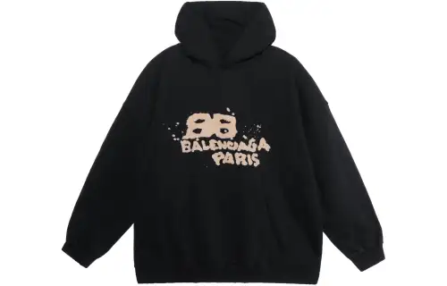 Balenciaga Hand Drawn Bb Icon Large Fit Hoodie Black