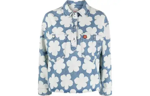 【Previous Season】Hana Dots-print denim polo shirt