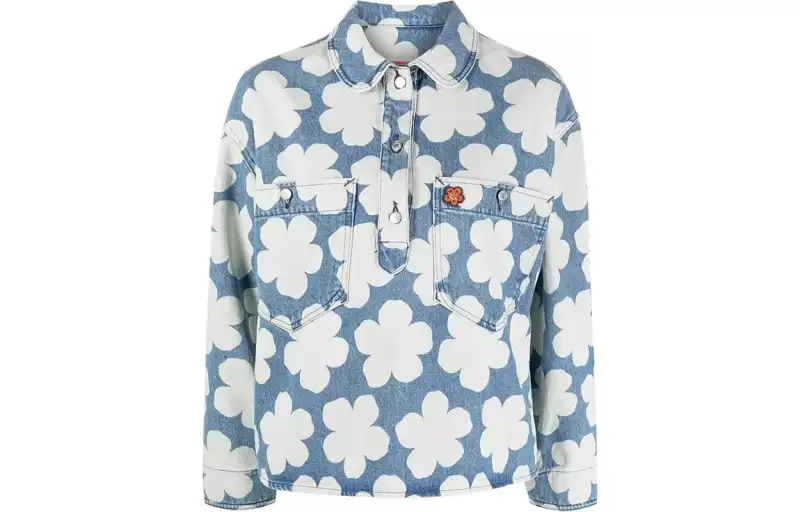 【Previous Season】Hana Dots-print denim polo shirt