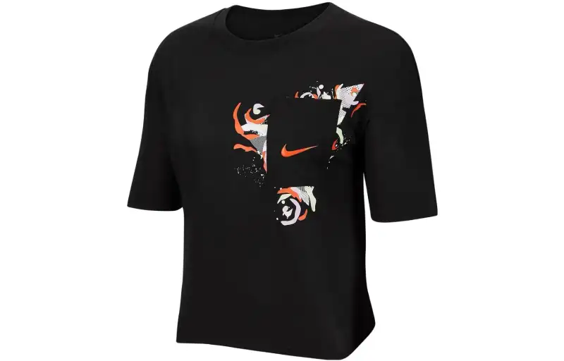 Nike T Shirts Women's Black Crew Neck Moderate Straight Fit
