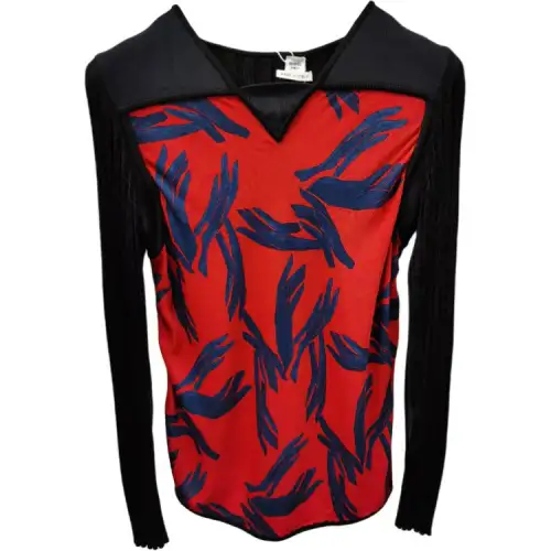 HERMES T Shirts Women's Red V Neck Moderate Straight Fit