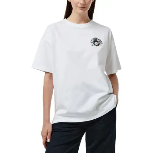 Converse T Shirts Women's White Crew Neck Moderate Straight Fit