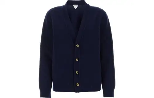 Bottega Veneta Knitwear Women's Blue V Neck Moderate Cardigan
