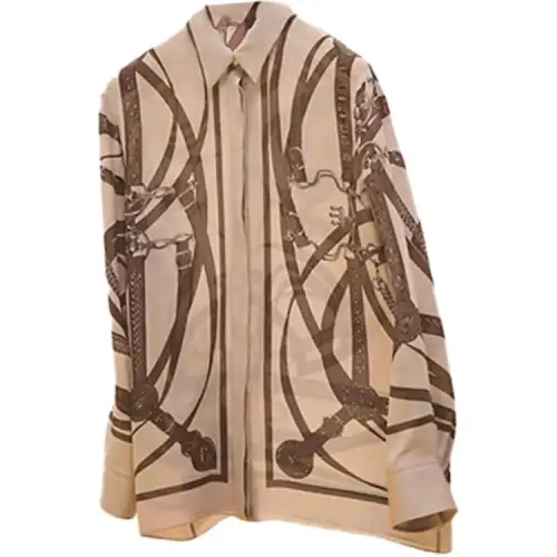 HERMES Shirts Women's Coffee Lapel Moderate