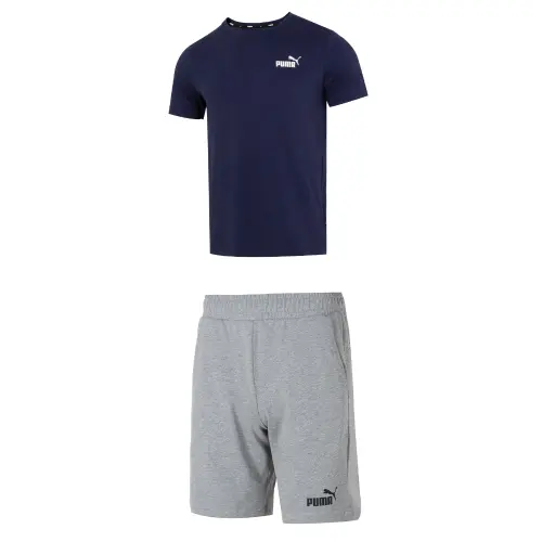 PUMA Casual Sportswear Men's Blue+Gray Crew Neck Moderate