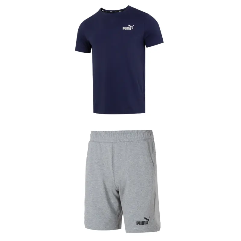 PUMA Casual Sportswear Men's Blue+Gray Crew Neck Moderate