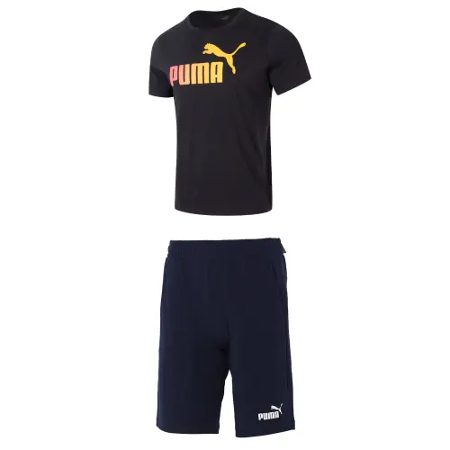 PUMA Casual Sportswear Men's Black+Blue Crew Neck Moderate