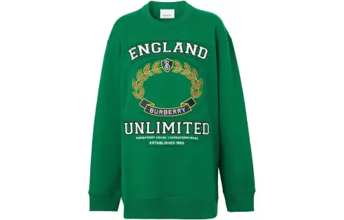 Burberry Women's College Graphic Cotton Oversized Sweatshirt Deep Pine Green/Multi