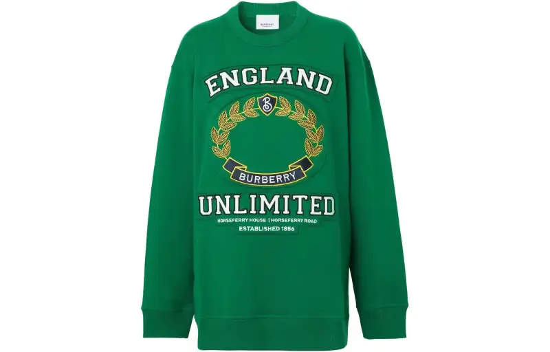 Burberry Women's College Graphic Cotton Oversized Sweatshirt Deep Pine Green/Multi