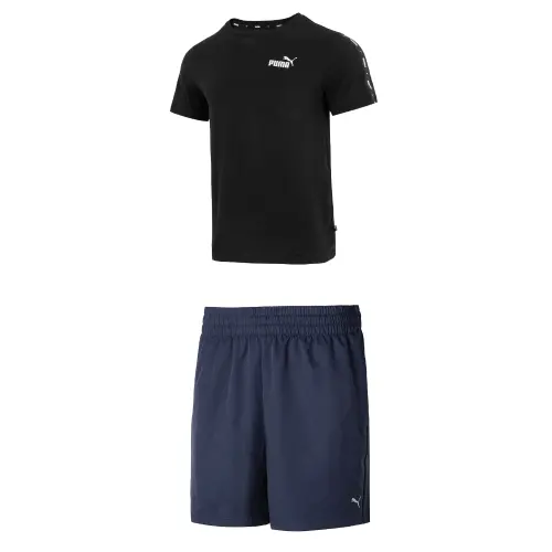 PUMA Casual Sportswear Men's Black+Blue Crew Neck Moderate