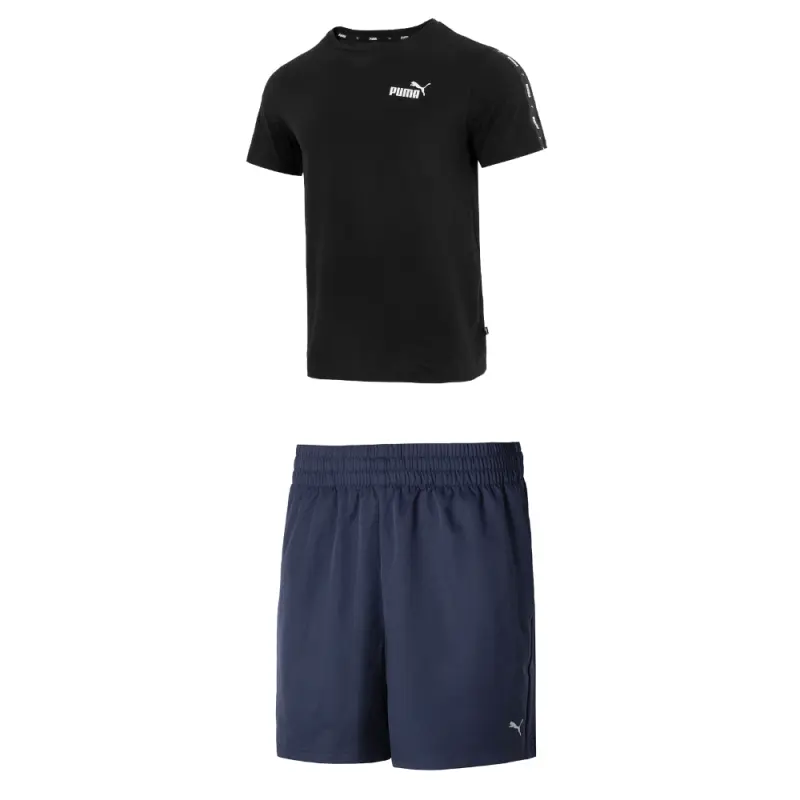 PUMA Casual Sportswear Men's Black+Blue Crew Neck Moderate