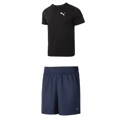 PUMA Casual Sportswear Men's Black+Blue Crew Neck Moderate