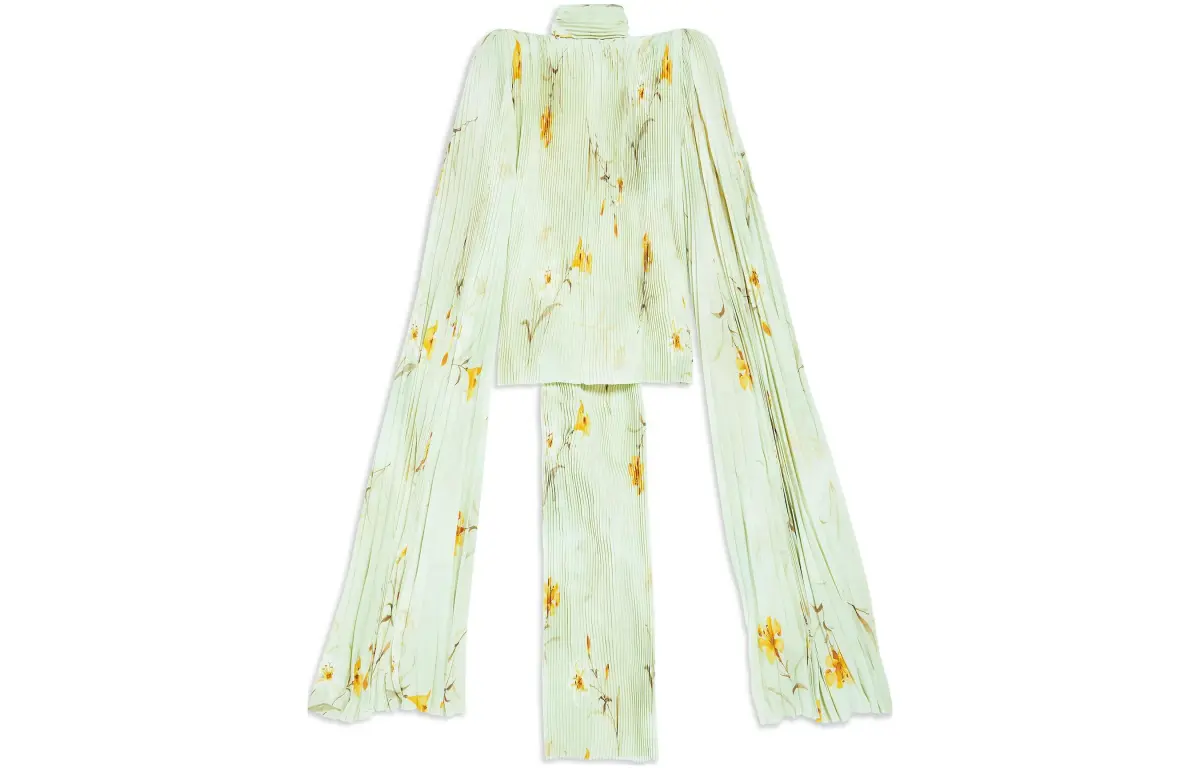 Balenciaga Floral Printed Pleated Blouse Top