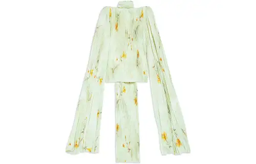 Balenciaga Floral Printed Pleated Blouse Top