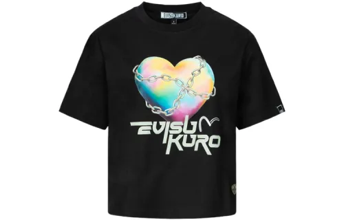 EVISU T Shirts Women's Black Crew Neck Moderate Straight Fit