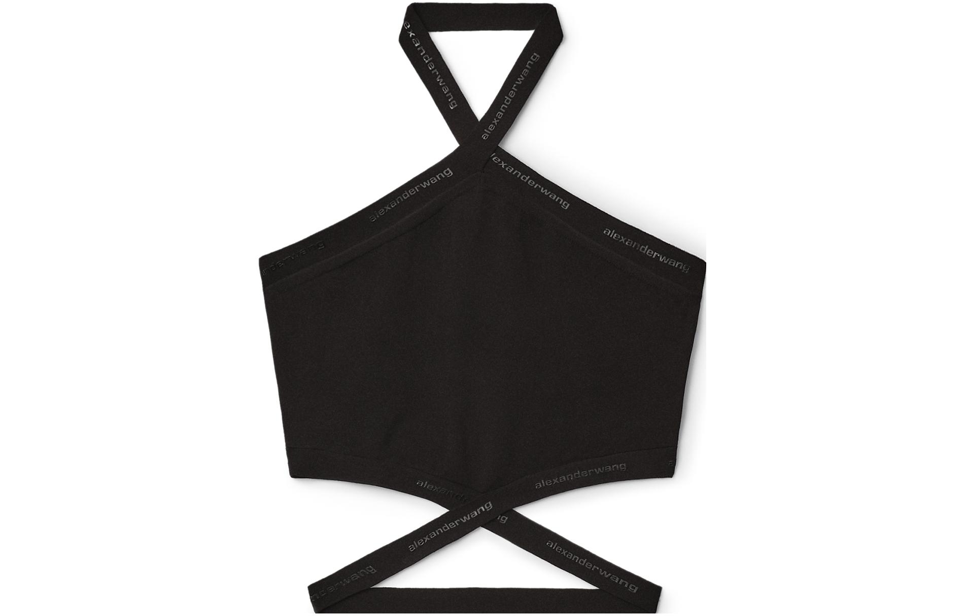 Alexander wang SS23 solid color logo trimmed halterneck hottie tube top black
