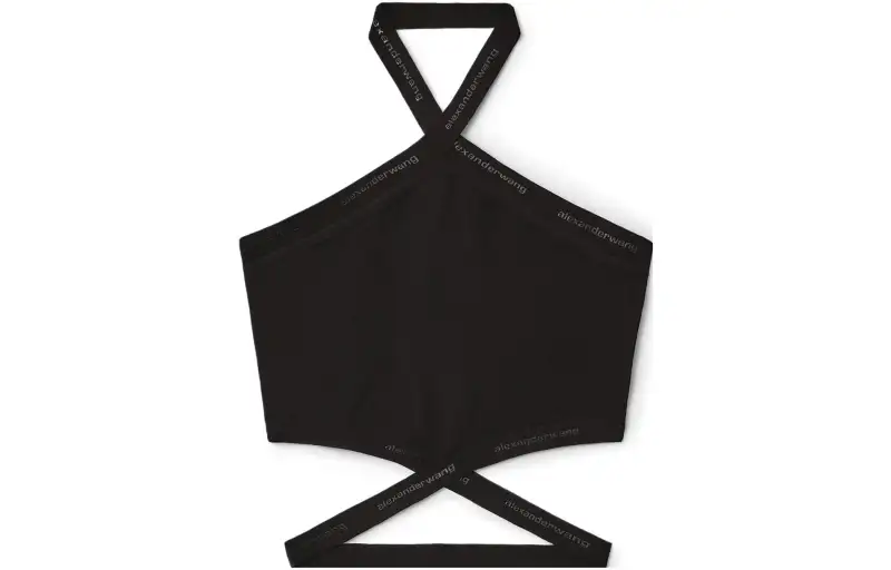 Alexander wang SS23 solid color logo trimmed halterneck hottie tube top black