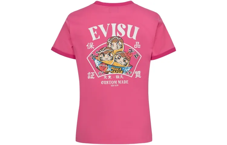 EVISU T Shirts Women's Peach Pink Crew Neck Moderate Nipped In Waist
