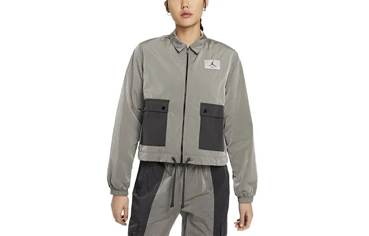 Jordan Jackets Women's Gray Lapel Moderate Straight Fit