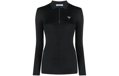 PRADA Polo Shirts Women's Black Polo Collar Moderate Straight Fit